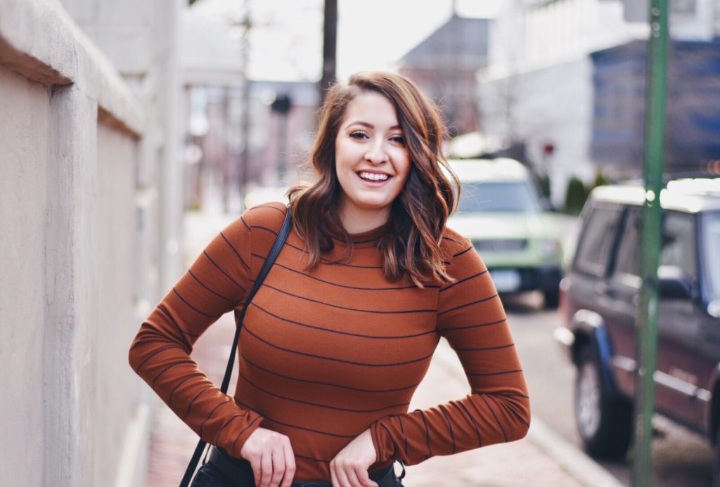 outfit of the day rust-colored mock-neck top ootd