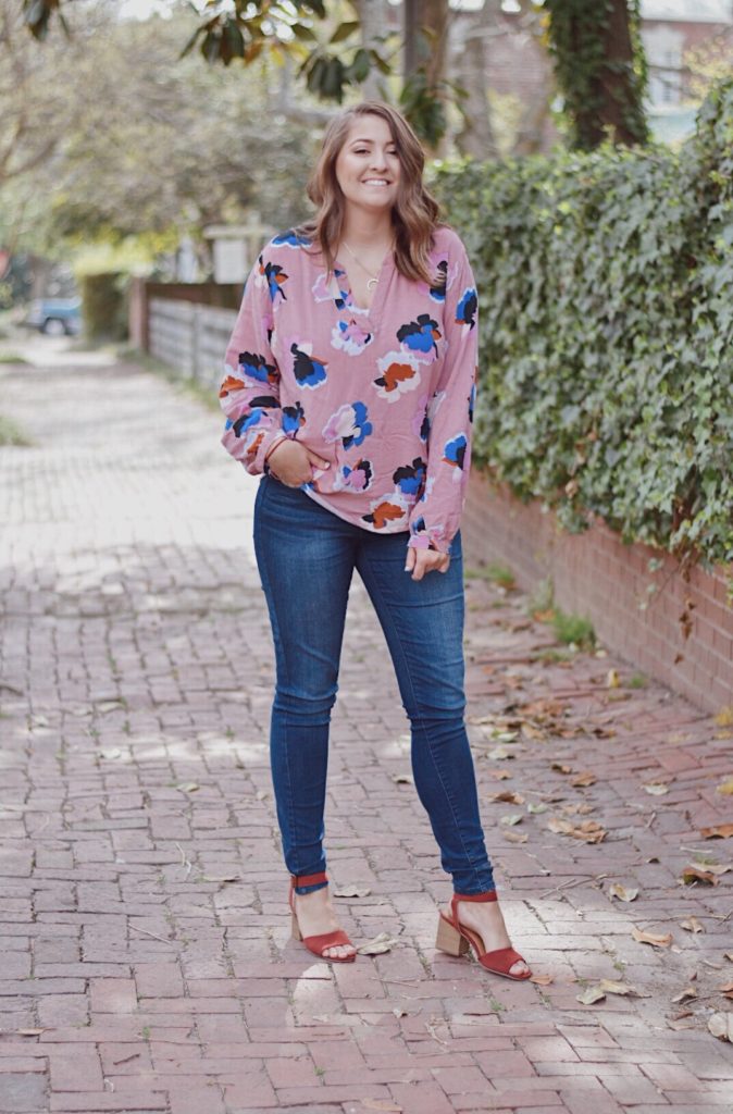 ootd pink floral blouse outfit of the day