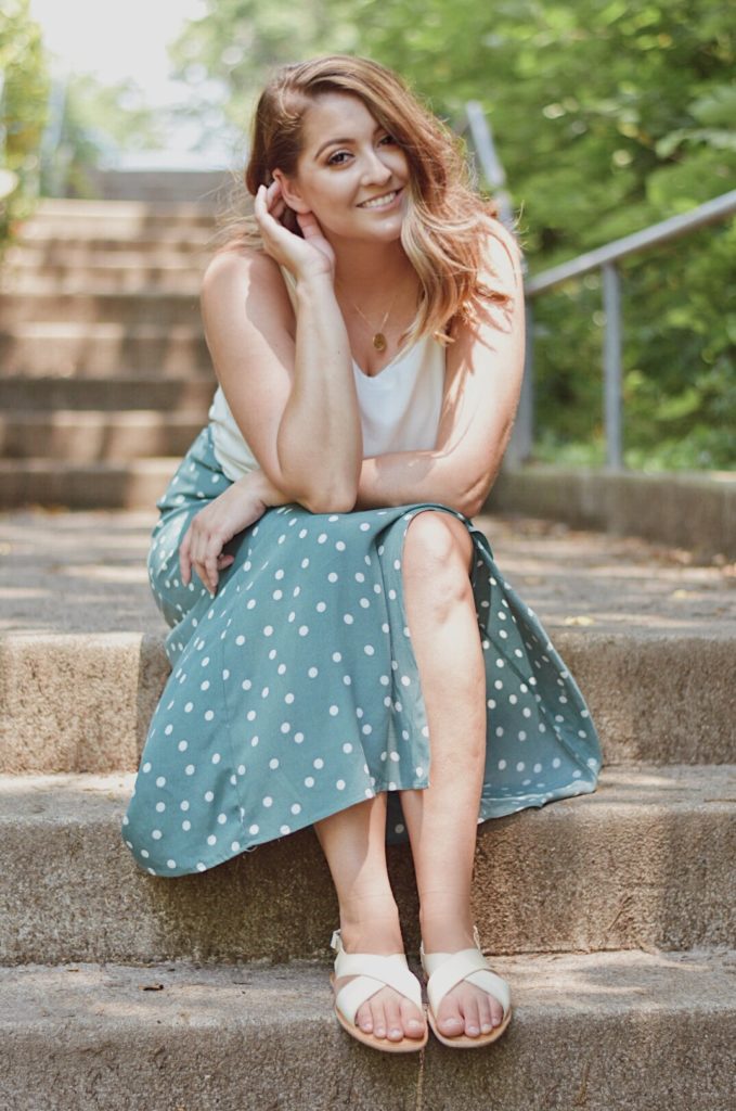 outfit of the day teal polka dot maxi skirt ootd
